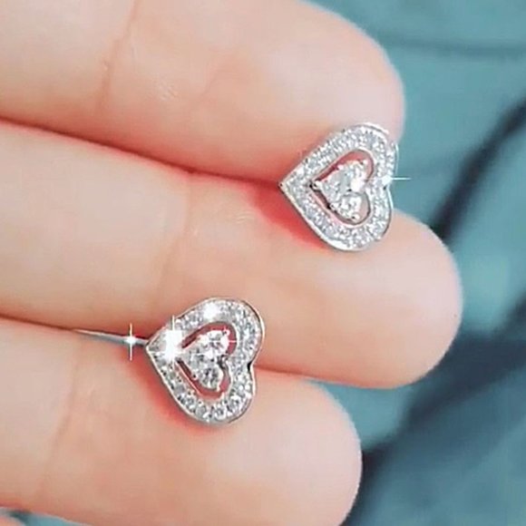 🍁925 Silver Plated New Arrival CZ Heart Shaped Earings, MARR9349 - Picture 6 of 6